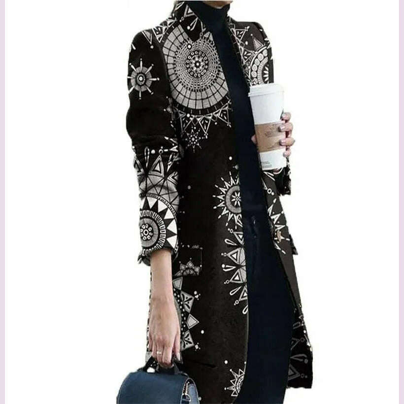 KIMLUD, Spring Autumn Hot Sale 12 Color S-5xl Size Check Coat Fashion Print Mock Neck Coat Top Street Trend Single Casual Girl Suit Coat, 12 / S, KIMLUD APPAREL - Womens Clothes