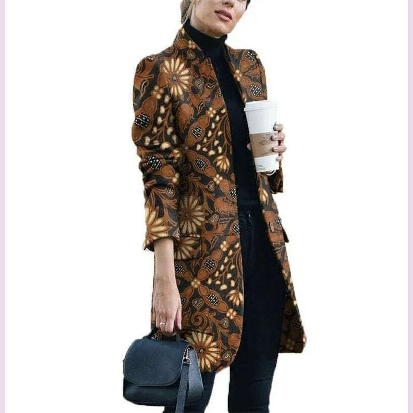 KIMLUD, Spring Autumn Hot Sale 12 Color S-5xl Size Check Coat Fashion Print Mock Neck Coat Top Street Trend Single Casual Girl Suit Coat, 7 / S, KIMLUD APPAREL - Womens Clothes