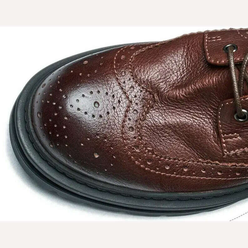 Spring Autumn New British Style Retro Chunky Bottom Platform Genuine Leather Men Short High Top Brogue Motorcycle Boots 2307 - KIMLUD