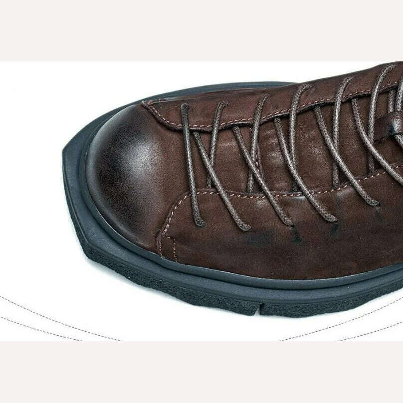 Spring Autumn New British Style Retro Chunky Bottom Sewing Cross-tied Genuine Leather Men Ankle High Top Work Safety Boots 2308 - KIMLUD