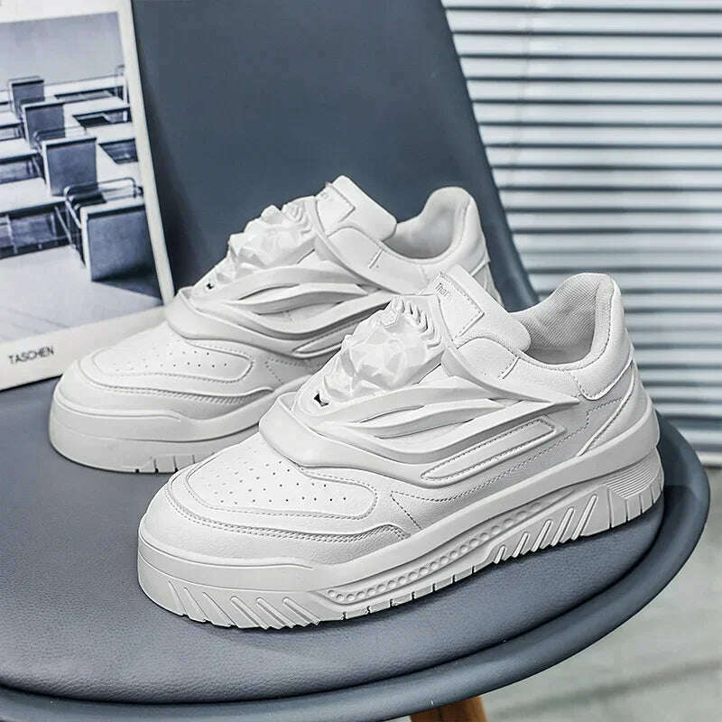 KIMLUD, Spring Men Shoes Platform Male Casual Sneakers Men Board Shoes Fashion Thick-soled Trendy Men Vulcanized Shoes Student 2023 New, White / 44, KIMLUD APPAREL - Womens Clothes
