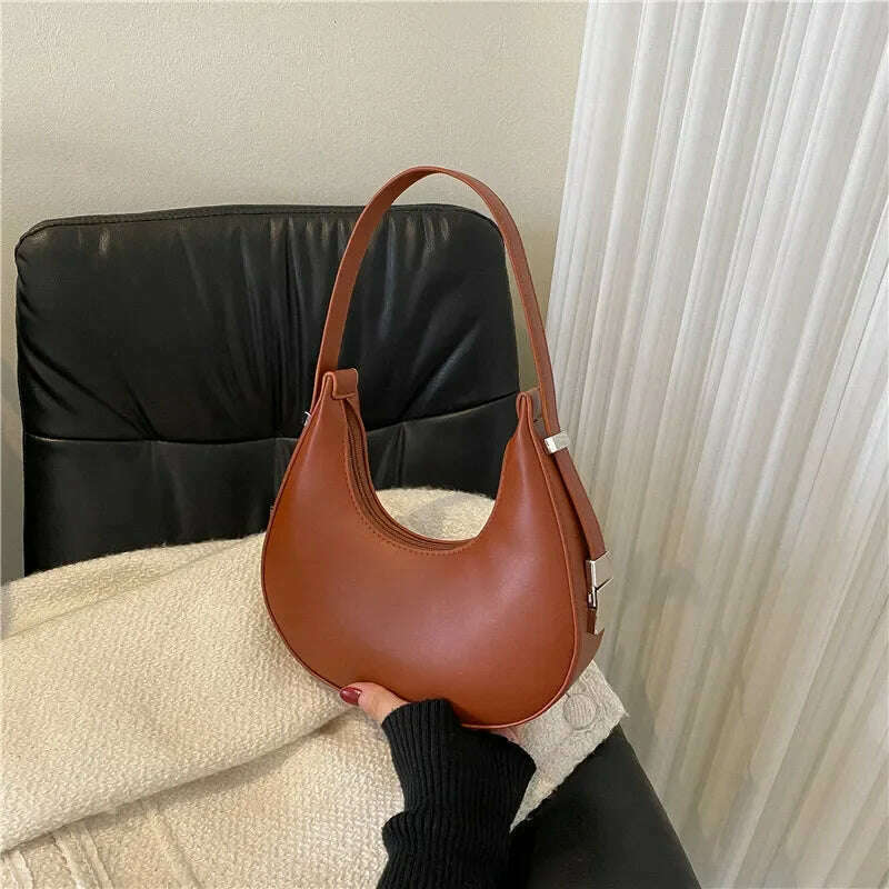Spring New Solid Color Half-moon Bags for Women Fashion Shoulder Bags Luxury PU Leather Underarm Bag Advanced Brand Handbag Purs - KIMLUD