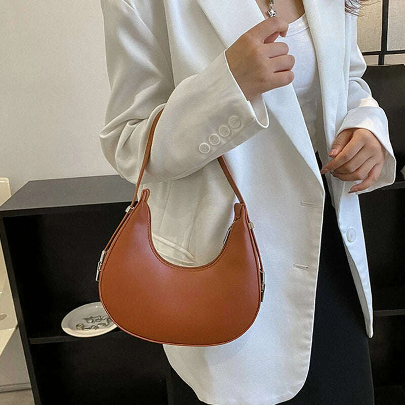 Spring New Solid Color Half-moon Bags for Women Fashion Shoulder Bags Luxury PU Leather Underarm Bag Advanced Brand Handbag Purs - KIMLUD