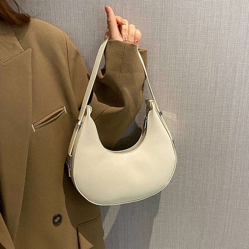 Spring New Solid Color Half-moon Bags for Women Fashion Shoulder Bags Luxury PU Leather Underarm Bag Advanced Brand Handbag Purs - KIMLUD