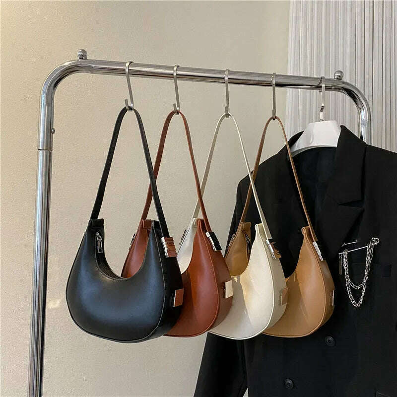 Spring New Solid Color Half-moon Bags for Women Fashion Shoulder Bags Luxury PU Leather Underarm Bag Advanced Brand Handbag Purs - KIMLUD