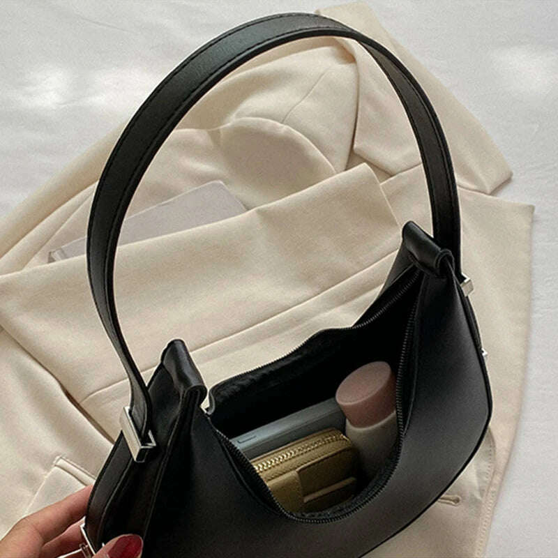 Spring New Solid Color Half-moon Bags for Women Fashion Shoulder Bags Luxury PU Leather Underarm Bag Advanced Brand Handbag Purs - KIMLUD