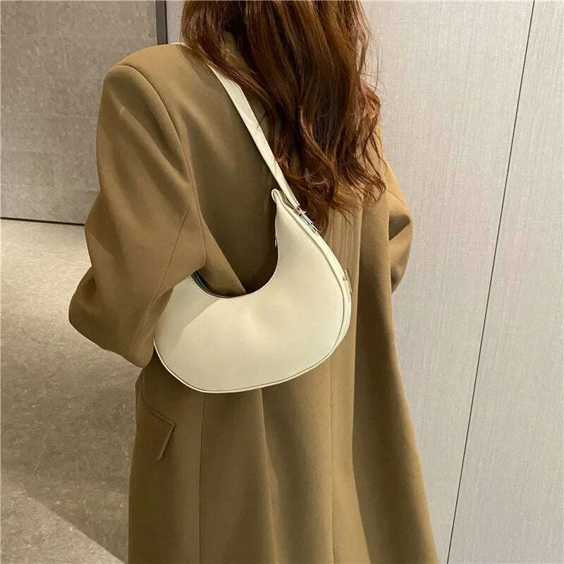 Spring New Solid Color Half-moon Bags for Women Fashion Shoulder Bags Luxury PU Leather Underarm Bag Advanced Brand Handbag Purs - KIMLUD