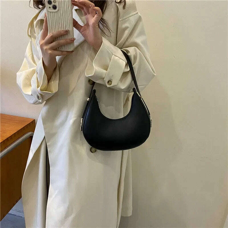 Spring New Solid Color Half-moon Bags for Women Fashion Shoulder Bags Luxury PU Leather Underarm Bag Advanced Brand Handbag Purs - KIMLUD