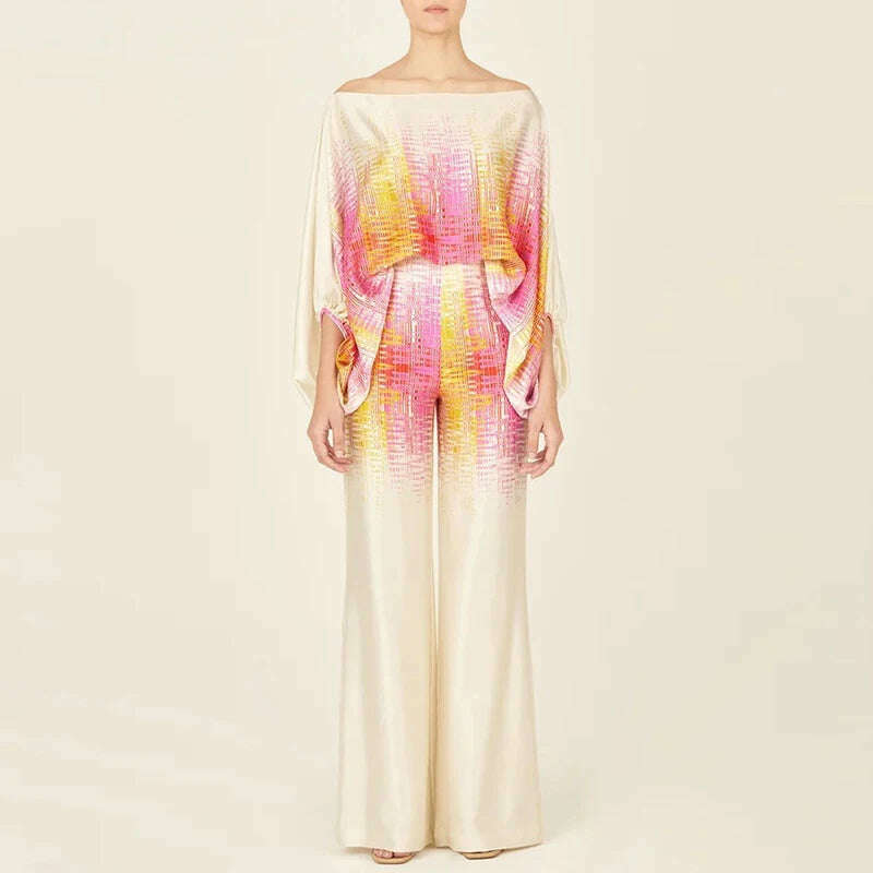 KIMLUD, Spring Summer Loungewear Women Slash Neck Long Batwing Sleeve 2 Pieces Matching Sets 2023 Printing Wide Leg Pants Ladies Outfit, KIMLUD Womens ClothesKIMLUD, Spring Summer Loungewear Women Slash Neck Long Batwing Sleeve 2 Pieces Matching Sets 2023 Printing Wide Leg Pants Ladies Outfit, 04 Print / S, KIMLUD APPAREL - Womens Clothes