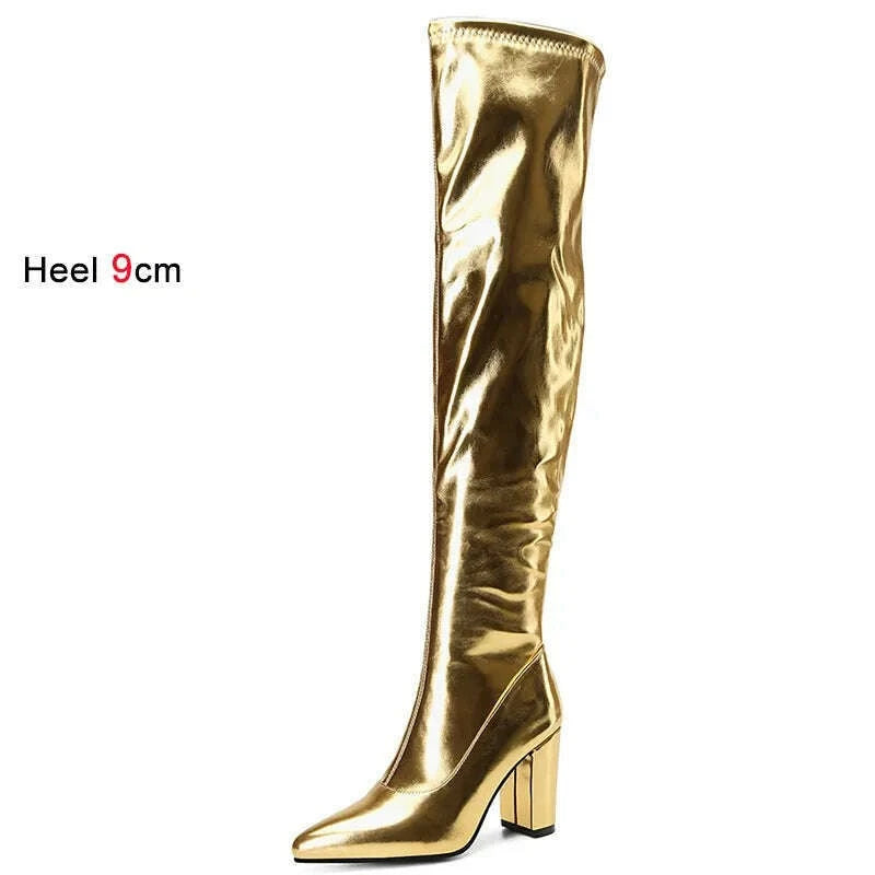 KIMLUD, Spring/Autumn Over-the-Knee Women's Boots Thick Heel Pointed Toe Zipper Square High Heel Thigh Boots Elastic Riding Boot Female, KIMLUD Womens Clothes