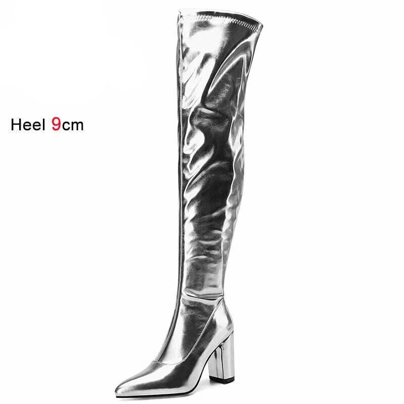 KIMLUD, Spring/Autumn Over-the-Knee Women's Boots Thick Heel Pointed Toe Zipper Square High Heel Thigh Boots Elastic Riding Boot Female, KIMLUD Womens Clothes