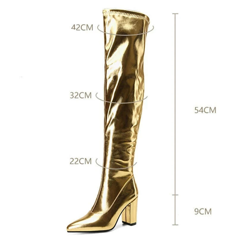 KIMLUD, Spring/Autumn Over-the-Knee Women's Boots Thick Heel Pointed Toe Zipper Square High Heel Thigh Boots Elastic Riding Boot Female, KIMLUD Womens Clothes