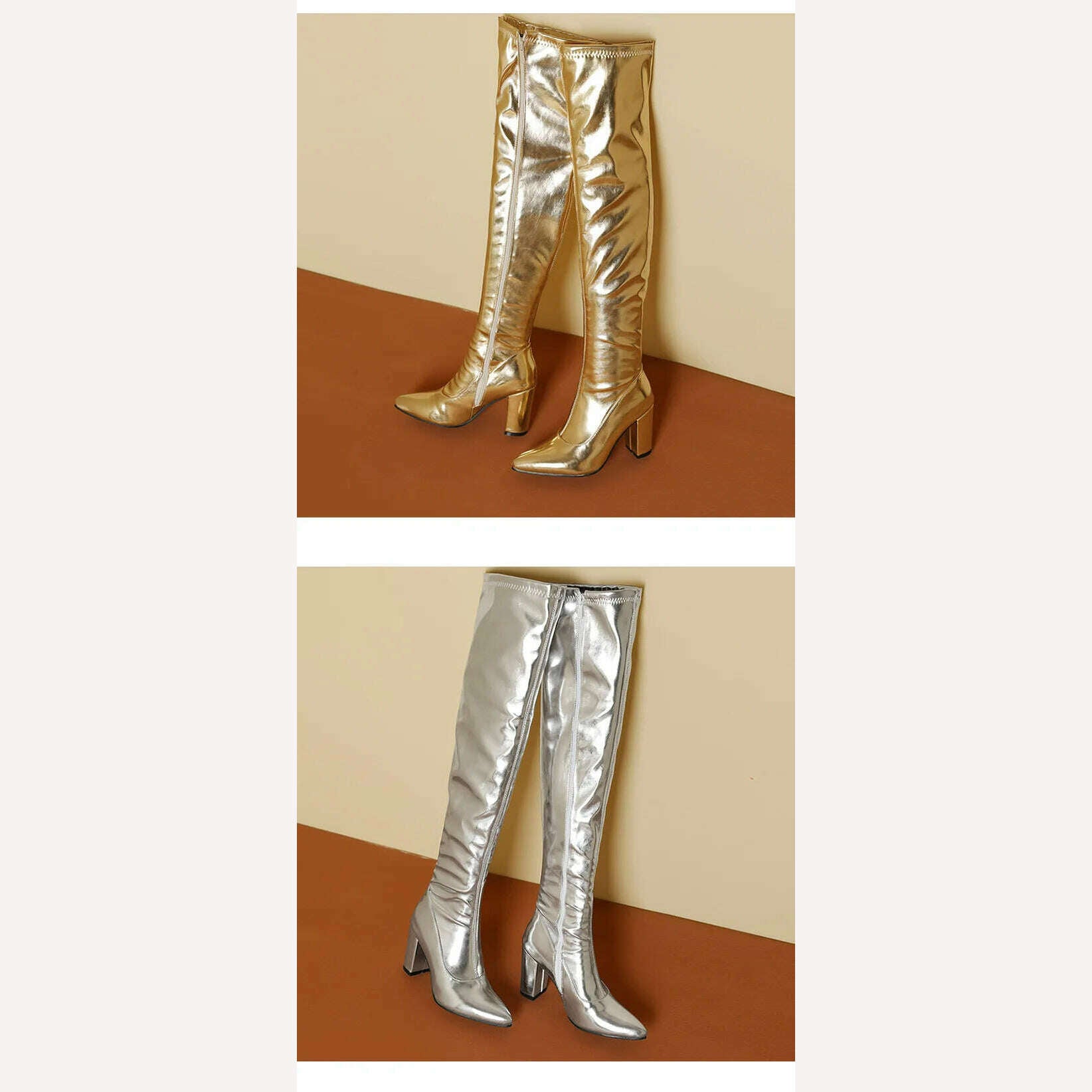 KIMLUD, Spring/Autumn Over-the-Knee Women's Boots Thick Heel Pointed Toe Zipper Square High Heel Thigh Boots Elastic Riding Boot Female, KIMLUD Womens Clothes