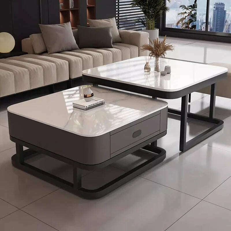 KIMLUD, Square Clear Coffee Tables Storage Designer Marble Minimalist White Nordic Dining Tables Modern Hotel Mesa Furniture For Home, KIMLUD Womens Clothes