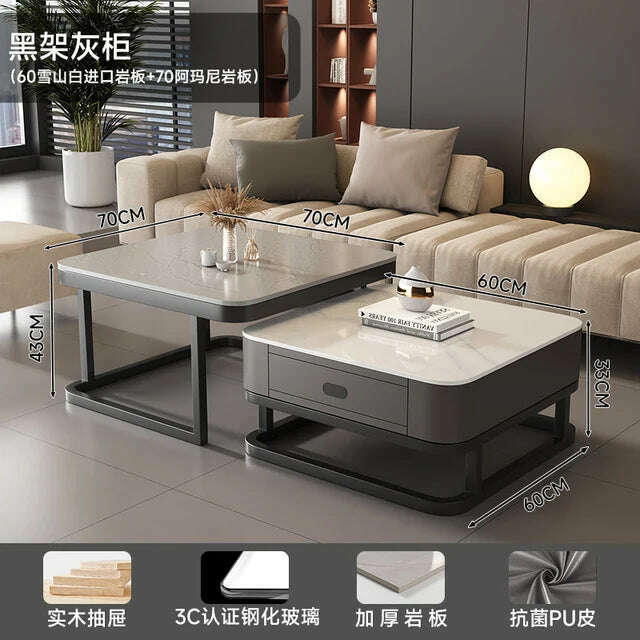 KIMLUD, Square Clear Coffee Tables Storage Designer Marble Minimalist White Nordic Dining Tables Modern Hotel Mesa Furniture For Home, Style4, KIMLUD APPAREL - Womens Clothes