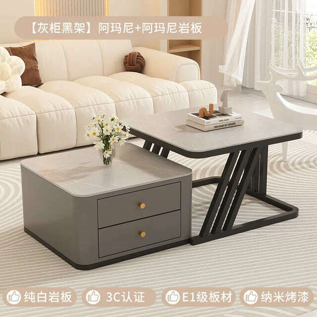 KIMLUD, Square Clear Coffee Tables Storage Designer Marble Minimalist White Nordic Dining Tables Modern Hotel Mesa Furniture For Home, Style25, KIMLUD APPAREL - Womens Clothes