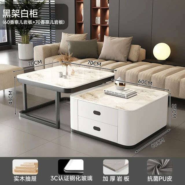 KIMLUD, Square Clear Coffee Tables Storage Designer Marble Minimalist White Nordic Dining Tables Modern Hotel Mesa Furniture For Home, Style13, KIMLUD APPAREL - Womens Clothes