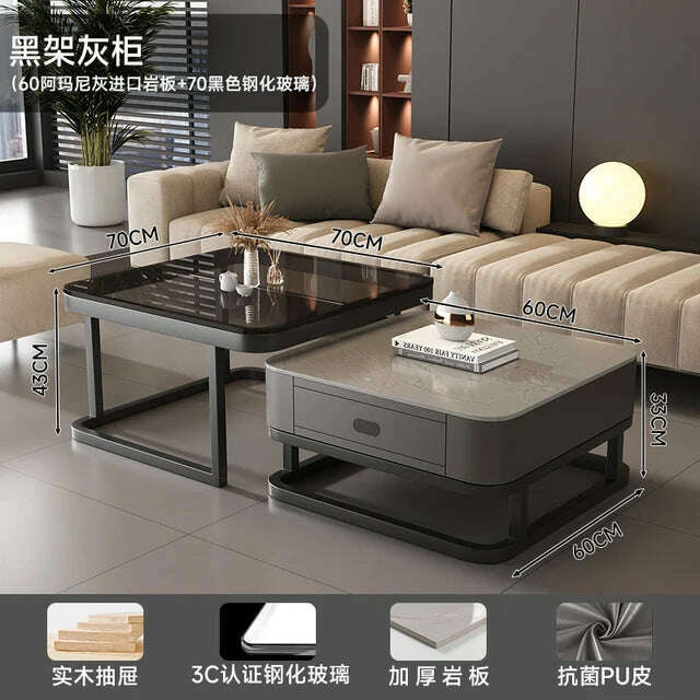 KIMLUD, Square Clear Coffee Tables Storage Designer Marble Minimalist White Nordic Dining Tables Modern Hotel Mesa Furniture For Home, Style2, KIMLUD APPAREL - Womens Clothes