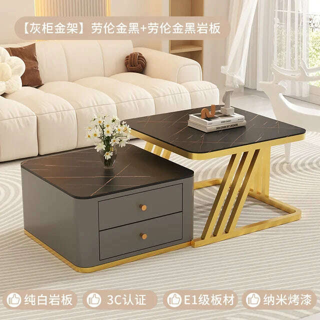 KIMLUD, Square Clear Coffee Tables Storage Designer Marble Minimalist White Nordic Dining Tables Modern Hotel Mesa Furniture For Home, Style31, KIMLUD APPAREL - Womens Clothes