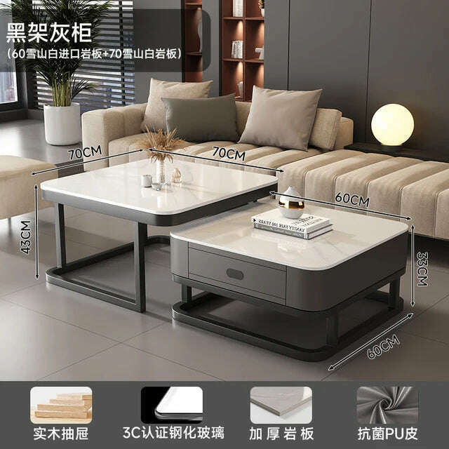 KIMLUD, Square Clear Coffee Tables Storage Designer Marble Minimalist White Nordic Dining Tables Modern Hotel Mesa Furniture For Home, Style3, KIMLUD APPAREL - Womens Clothes