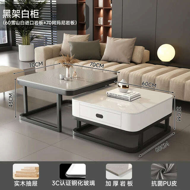 KIMLUD, Square Clear Coffee Tables Storage Designer Marble Minimalist White Nordic Dining Tables Modern Hotel Mesa Furniture For Home, Style8, KIMLUD APPAREL - Womens Clothes