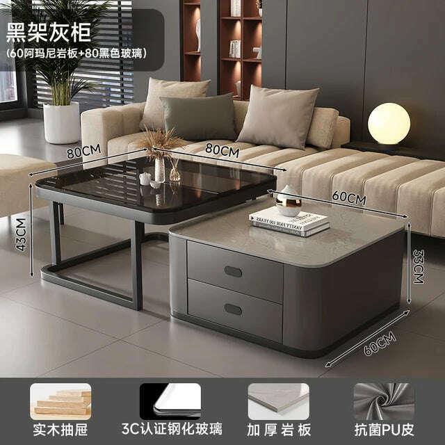 KIMLUD, Square Clear Coffee Tables Storage Designer Marble Minimalist White Nordic Dining Tables Modern Hotel Mesa Furniture For Home, Style16, KIMLUD APPAREL - Womens Clothes