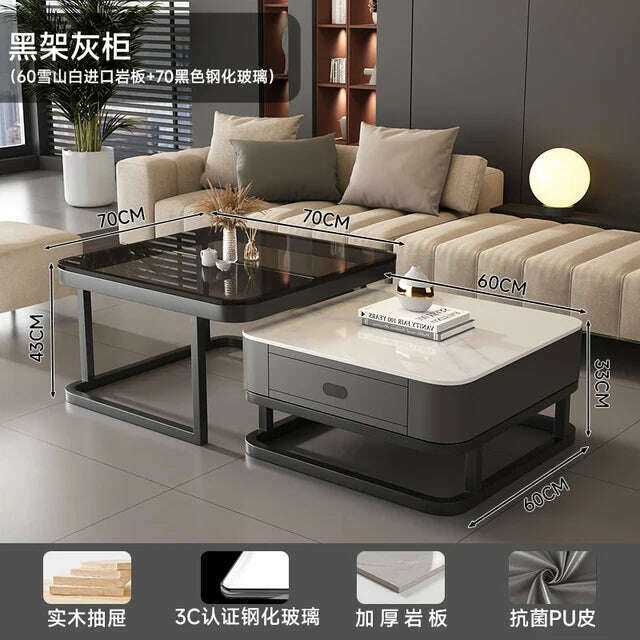 KIMLUD, Square Clear Coffee Tables Storage Designer Marble Minimalist White Nordic Dining Tables Modern Hotel Mesa Furniture For Home, Style1, KIMLUD APPAREL - Womens Clothes