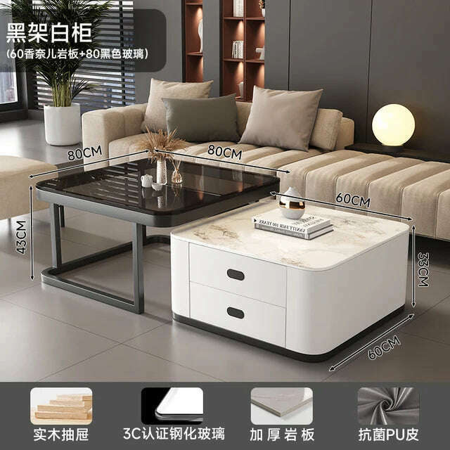 KIMLUD, Square Clear Coffee Tables Storage Designer Marble Minimalist White Nordic Dining Tables Modern Hotel Mesa Furniture For Home, Style12, KIMLUD APPAREL - Womens Clothes