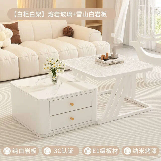 KIMLUD, Square Clear Coffee Tables Storage Designer Marble Minimalist White Nordic Dining Tables Modern Hotel Mesa Furniture For Home, Style20, KIMLUD APPAREL - Womens Clothes