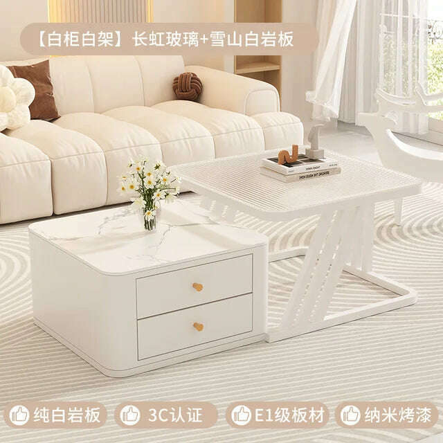 KIMLUD, Square Clear Coffee Tables Storage Designer Marble Minimalist White Nordic Dining Tables Modern Hotel Mesa Furniture For Home, Style19, KIMLUD APPAREL - Womens Clothes
