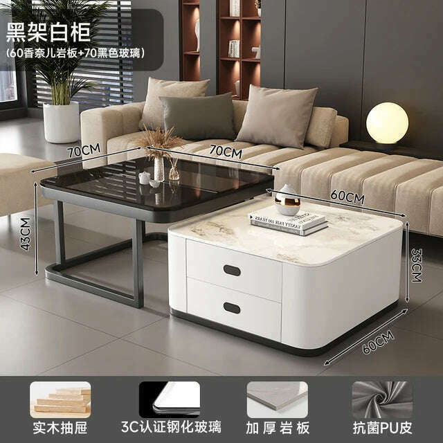 KIMLUD, Square Clear Coffee Tables Storage Designer Marble Minimalist White Nordic Dining Tables Modern Hotel Mesa Furniture For Home, Style11, KIMLUD APPAREL - Womens Clothes