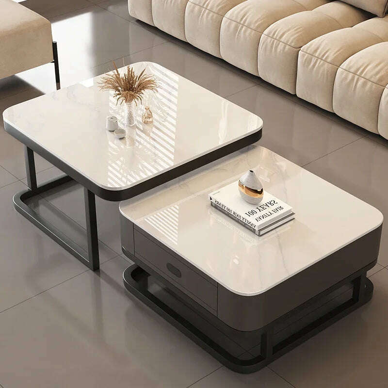 KIMLUD, Square Clear Coffee Tables Storage Designer Marble Minimalist White Nordic Dining Tables Modern Hotel Mesa Furniture For Home, KIMLUD Womens Clothes
