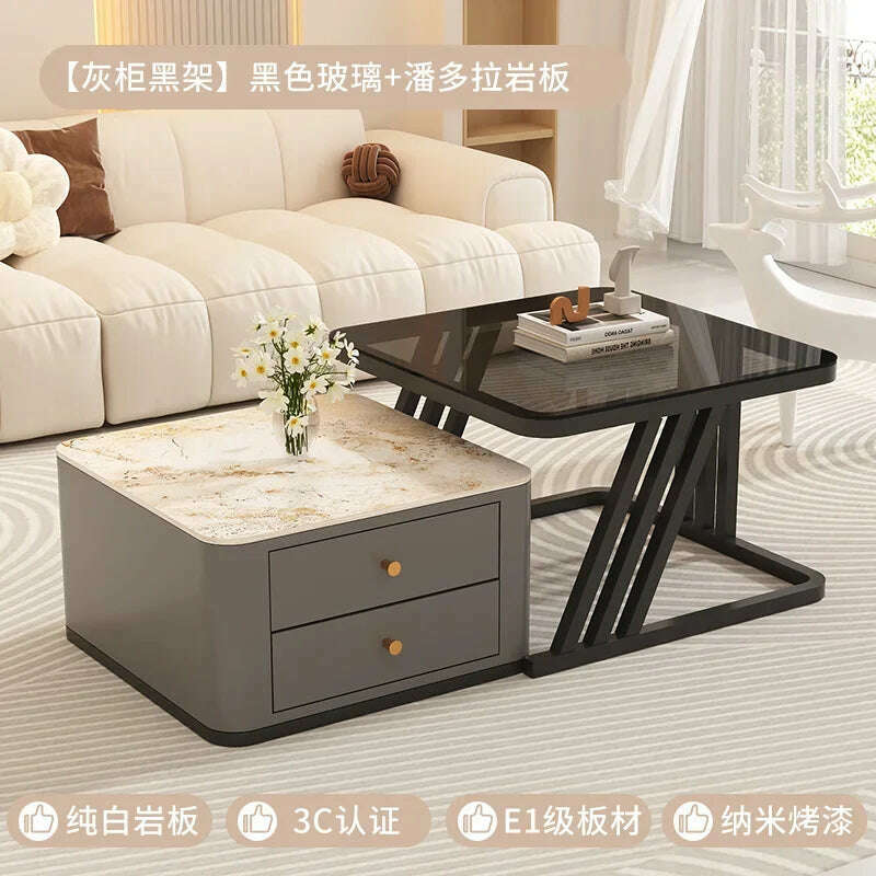 KIMLUD, Square Clear Coffee Tables Storage Designer Marble Minimalist White Nordic Dining Tables Modern Hotel Mesa Furniture For Home, style22, KIMLUD APPAREL - Womens Clothes