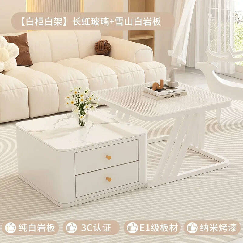 KIMLUD, Square Clear Coffee Tables Storage Designer Marble Minimalist White Nordic Dining Tables Modern Hotel Mesa Furniture For Home, style19, KIMLUD APPAREL - Womens Clothes