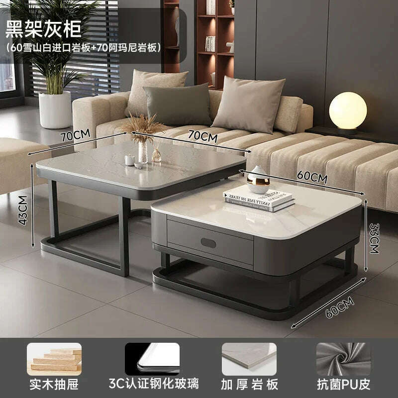 KIMLUD, Square Clear Coffee Tables Storage Designer Marble Minimalist White Nordic Dining Tables Modern Hotel Mesa Furniture For Home, style4, KIMLUD APPAREL - Womens Clothes