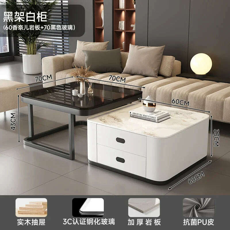 KIMLUD, Square Clear Coffee Tables Storage Designer Marble Minimalist White Nordic Dining Tables Modern Hotel Mesa Furniture For Home, style11, KIMLUD APPAREL - Womens Clothes