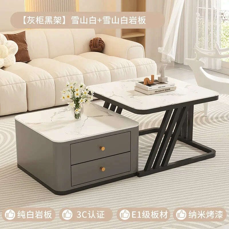 KIMLUD, Square Clear Coffee Tables Storage Designer Marble Minimalist White Nordic Dining Tables Modern Hotel Mesa Furniture For Home, style24, KIMLUD APPAREL - Womens Clothes