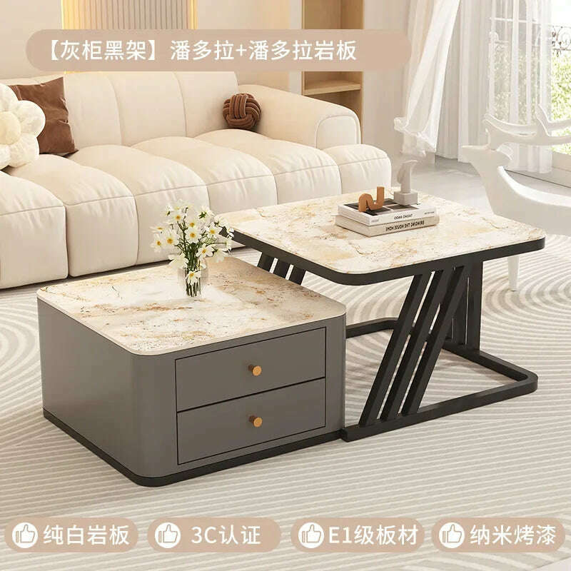 KIMLUD, Square Clear Coffee Tables Storage Designer Marble Minimalist White Nordic Dining Tables Modern Hotel Mesa Furniture For Home, style23, KIMLUD APPAREL - Womens Clothes