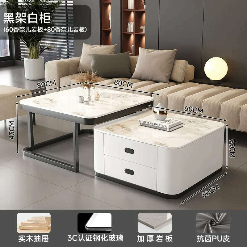 KIMLUD, Square Clear Coffee Tables Storage Designer Marble Minimalist White Nordic Dining Tables Modern Hotel Mesa Furniture For Home, style14, KIMLUD APPAREL - Womens Clothes