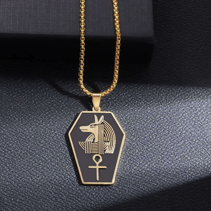 Stainless Steel Ancient Egyptian Ankh Cross Totem Pendant Necklace Men's Pharaoh Life Key Amulet Jewelry - KIMLUD