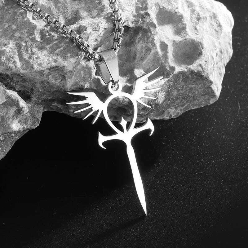 Stainless Steel Ancient Egyptian Ankh Cross Totem Pendant Necklace Men's Pharaoh Life Key Amulet Jewelry - KIMLUD