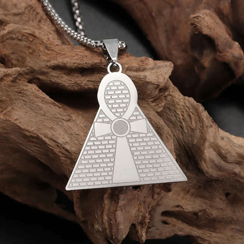 Stainless Steel Ancient Egyptian Ankh Cross Totem Pendant Necklace Men's Pharaoh Life Key Amulet Jewelry - KIMLUD