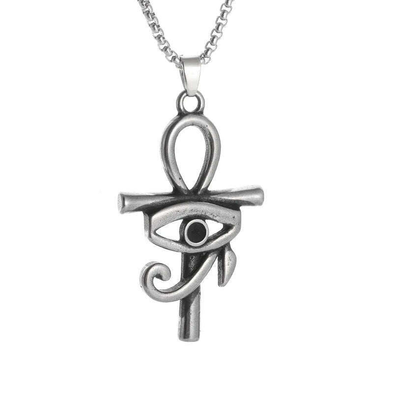 Stainless Steel Ancient Egyptian Ankh Cross Totem Pendant Necklace Men's Pharaoh Life Key Amulet Jewelry - KIMLUD