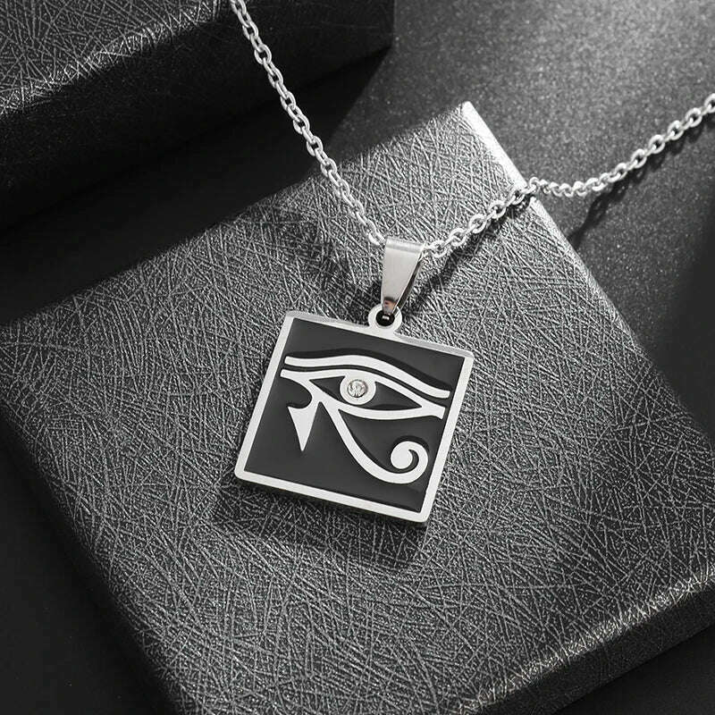 Stainless Steel Ancient Egyptian Ankh Cross Totem Pendant Necklace Men's Pharaoh Life Key Amulet Jewelry - KIMLUD