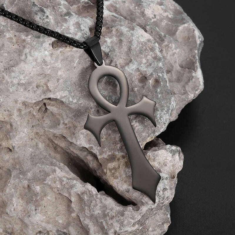 Stainless Steel Ancient Egyptian Ankh Cross Totem Pendant Necklace Men's Pharaoh Life Key Amulet Jewelry - KIMLUD
