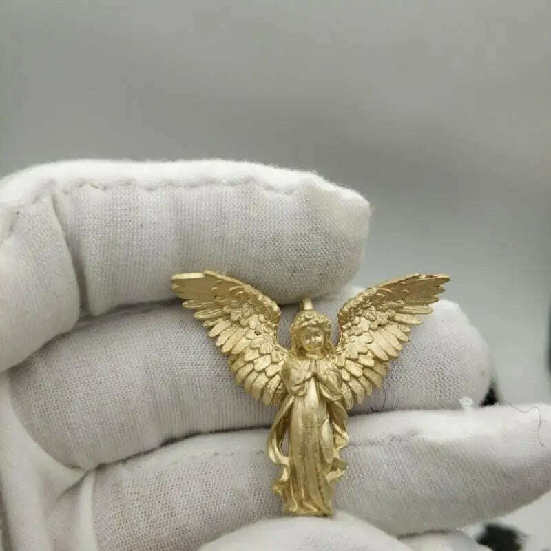 KIMLUD, Stainless Steel Creative Personality Prayer Angel Pendant Necklace Men and Women Fashion Trend Hip Hop Punk Accessories Jewelry, AL18208-Gold, KIMLUD APPAREL - Womens Clothes