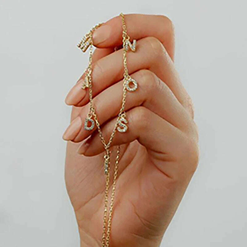 Stainless Steel Customized Name Zircon Necklace Personalized Crystal Name Necklaces Pendant Chain for Women Jewelry Birthday Gif - KIMLUD