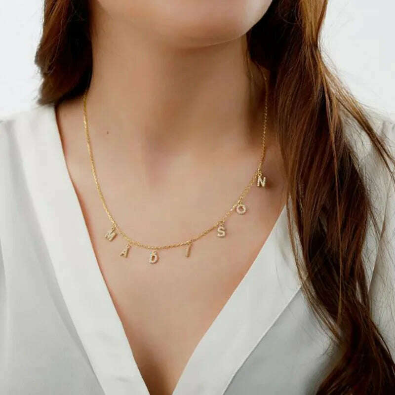 Stainless Steel Customized Name Zircon Necklace Personalized Crystal Name Necklaces Pendant Chain for Women Jewelry Birthday Gif - KIMLUD
