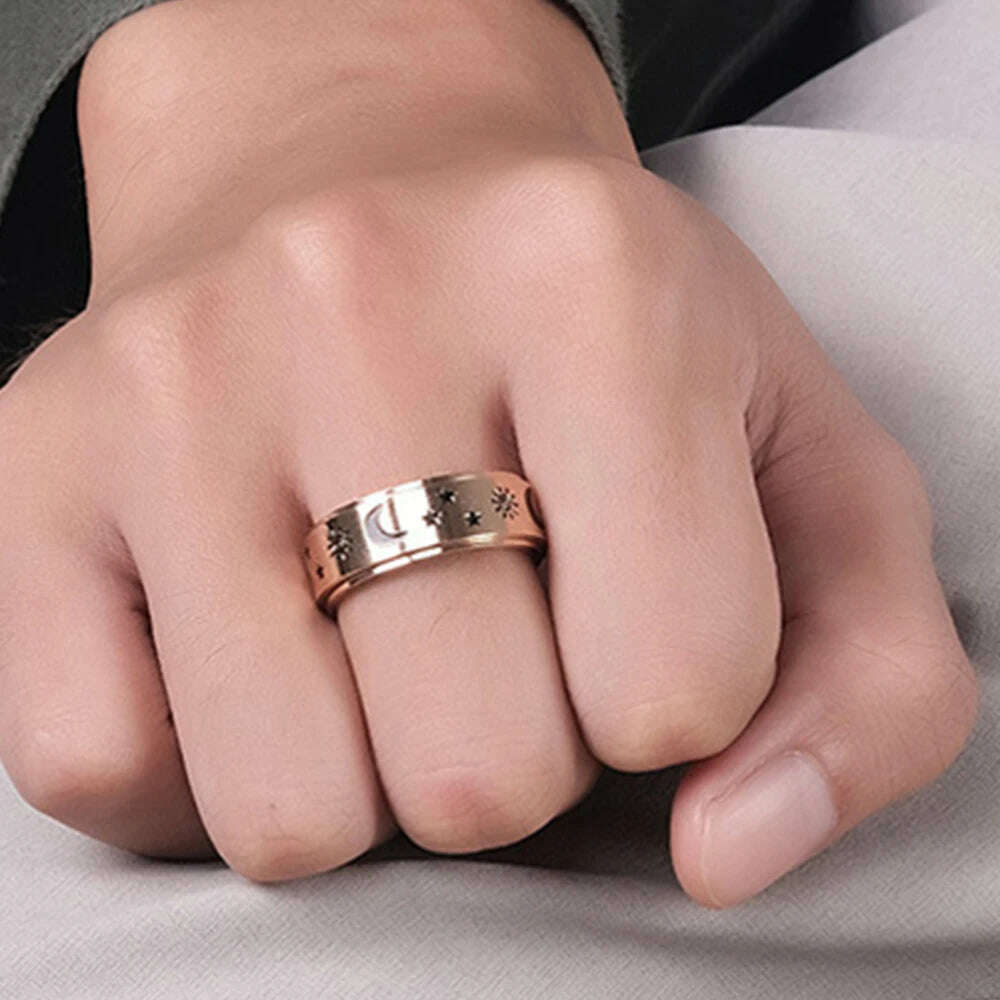 KIMLUD, Stainless Steel Fidget Relax Spinner Rings Women Man Fashion Moon Star Sun Fine Tuning Rotating Ring Jewelry Gift For Anxiety, KIMLUD Womens Clothes