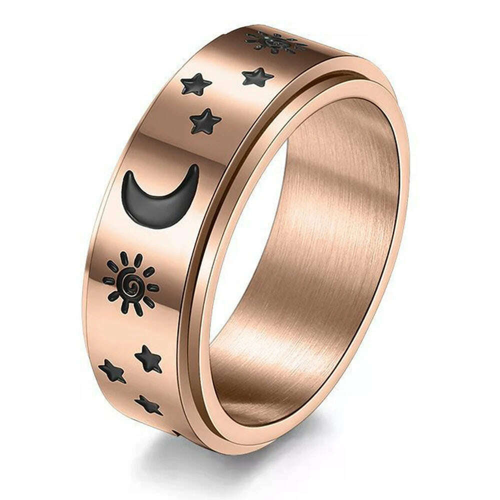 KIMLUD, Stainless Steel Fidget Relax Spinner Rings Women Man Fashion Moon Star Sun Fine Tuning Rotating Ring Jewelry Gift For Anxiety, KIMLUD Womens Clothes